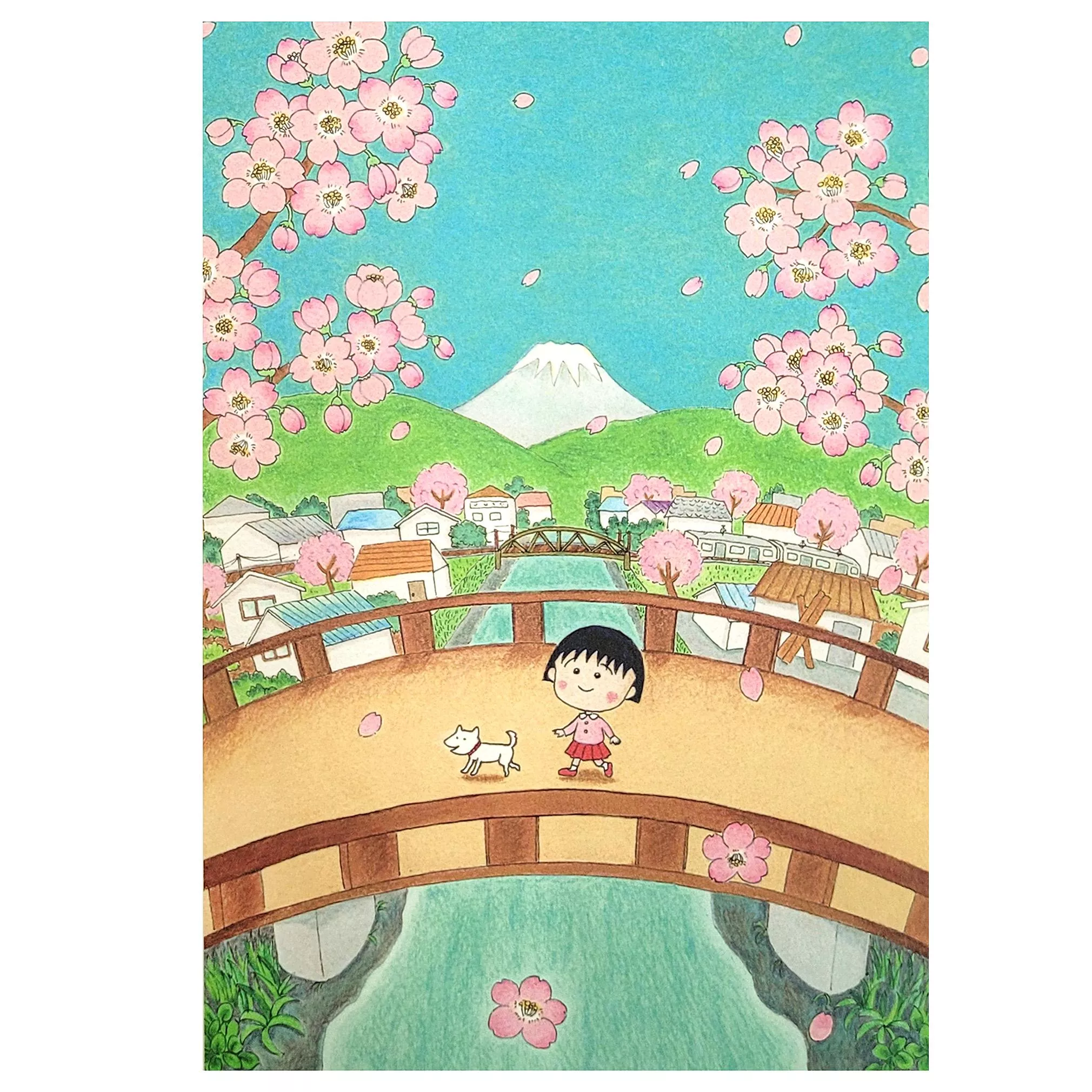 TOSHINPACK 櫻桃小丸子 原創插畫明信片 - 春天的巴川 ( CM507-16 )