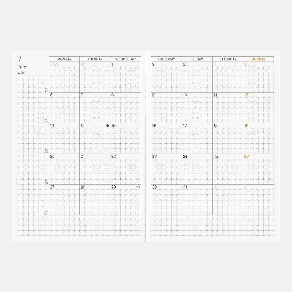 2026 Hobonichi ほぼ日手帳A6 Planner 每日計畫書英文版( 週一開始) | 小徑文化