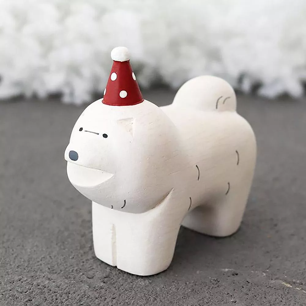 T-Lab 手工木刻擺飾 pole pole動物 2024年 聖誕帽系列 - 鬆獅犬