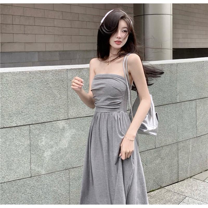 春夏女裝新款韓版INS韓系女裝 連衣裙 洋裝 長裙 平口洋裝 休閒洋裝 氣質洋裝 露肩 長洋