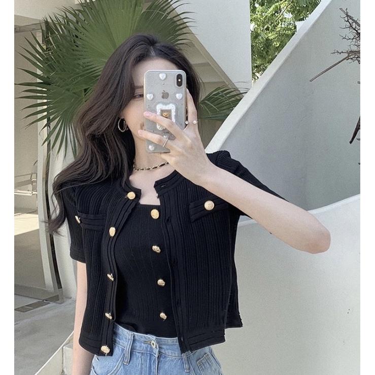 春夏女裝新款韓版INS韓系女裝 小香風 套裝 2件式套裝 針織外套 吊帶背心 薄外套