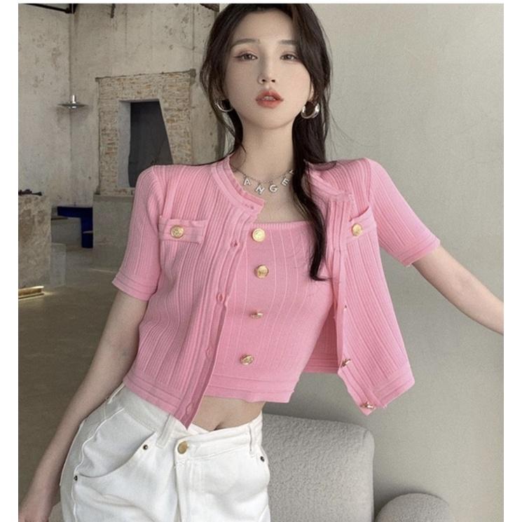春夏女裝新款韓版INS韓系女裝 小香風 套裝 2件式套裝 針織外套 吊帶背心 薄外套