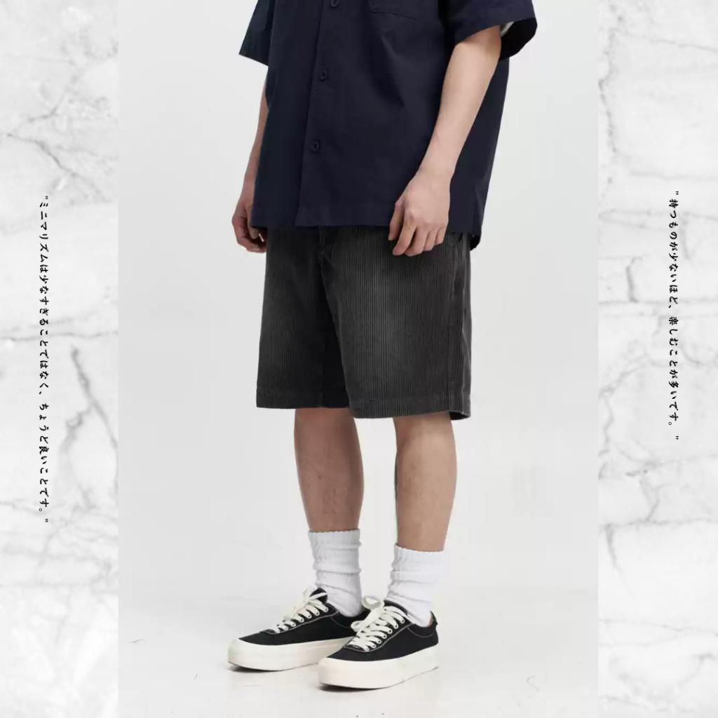 『老皮衣櫥』MUD016 MIDUPDATE 25SS 日系粗條燈芯絨短褲 復古 做舊 寬鬆 直筒 休閒 燈芯絨褲 短褲