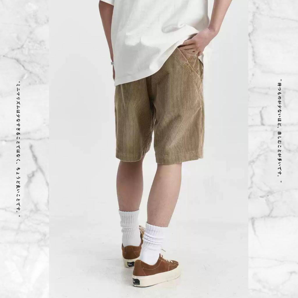 『老皮衣櫥』MUD016 MIDUPDATE 25SS 日系粗條燈芯絨短褲 復古 做舊 寬鬆 直筒 休閒 燈芯絨褲 短褲