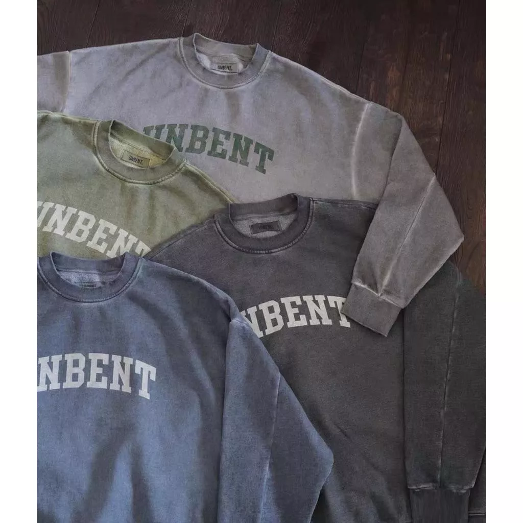 『老皮衣櫥』 UNBENT-25067 復古水洗做舊 厚磅磨毛加絨 圓領印花Logo長袖衛衣 男款上衣