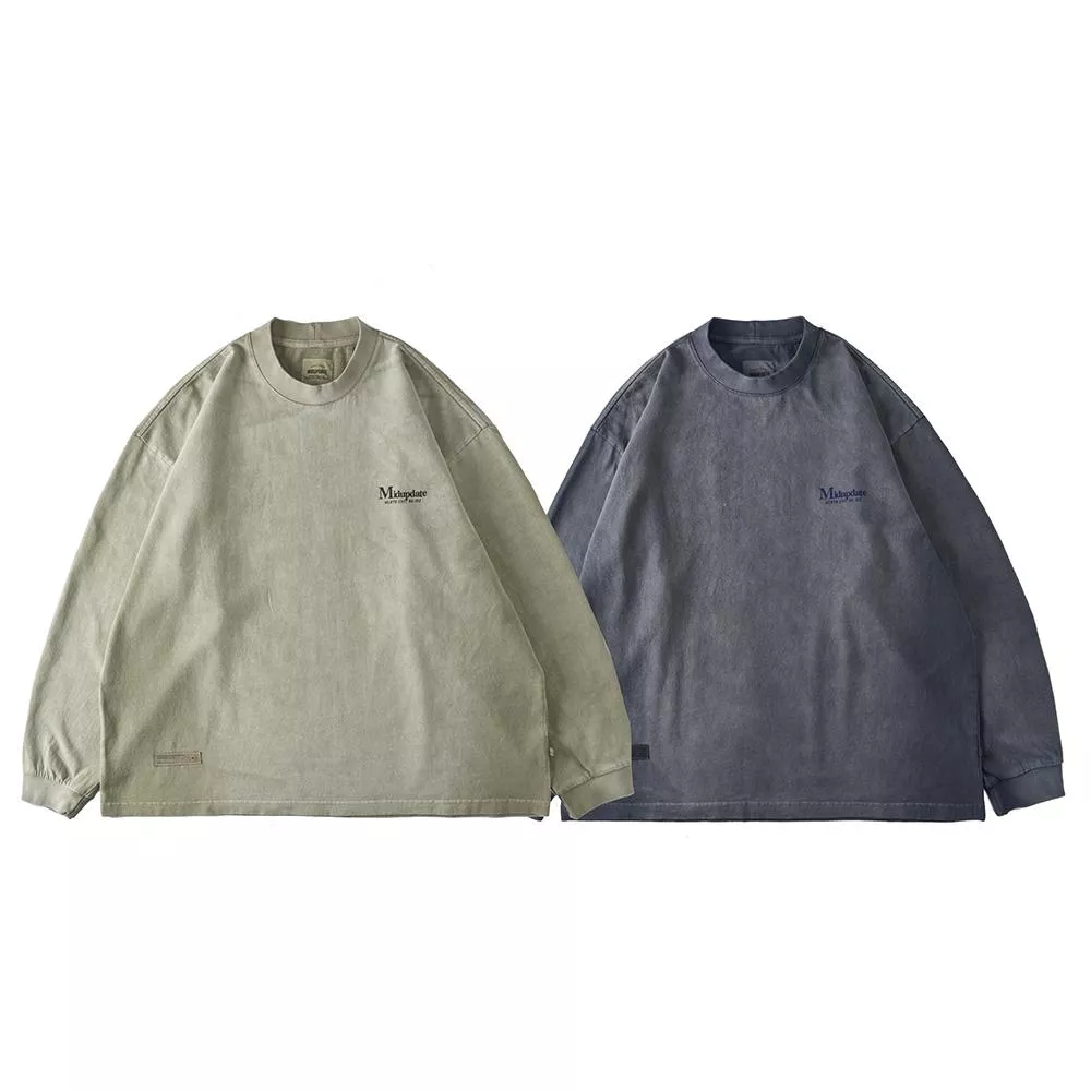 『老皮衣櫥』MUD156 MIDUPDATE 23AW 復古碧紋水洗做舊長袖T恤 日系 復古 長袖T恤 水洗T 水洗上衣