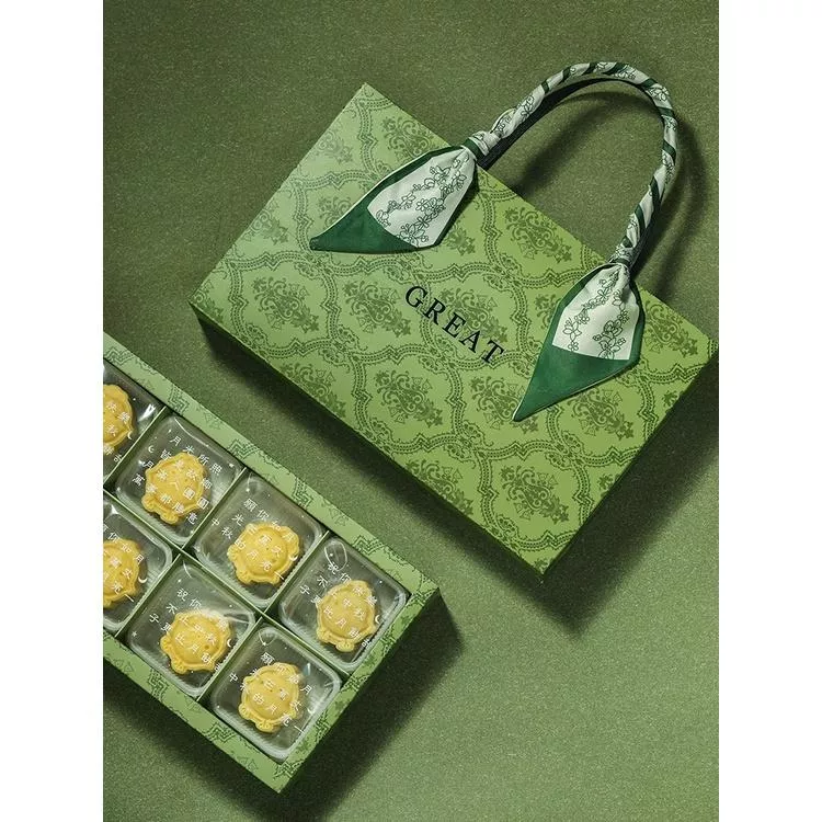 6粒/8粒綠色花紋月餅盒  80G手提月餅盒