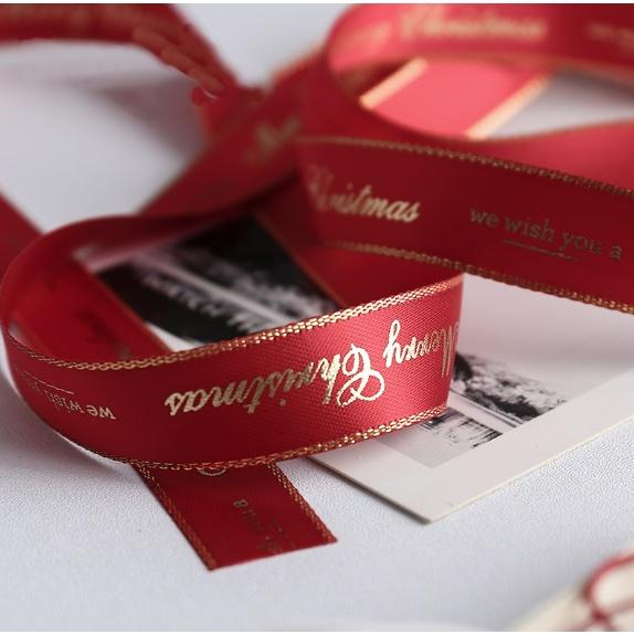 [現貨15米]1.5cm聖誕燙金緞帶 聖誕緞帶 聖誕裝飾緞帶 聖誕包裝緞帶 聖誕包材 聖誕包裝