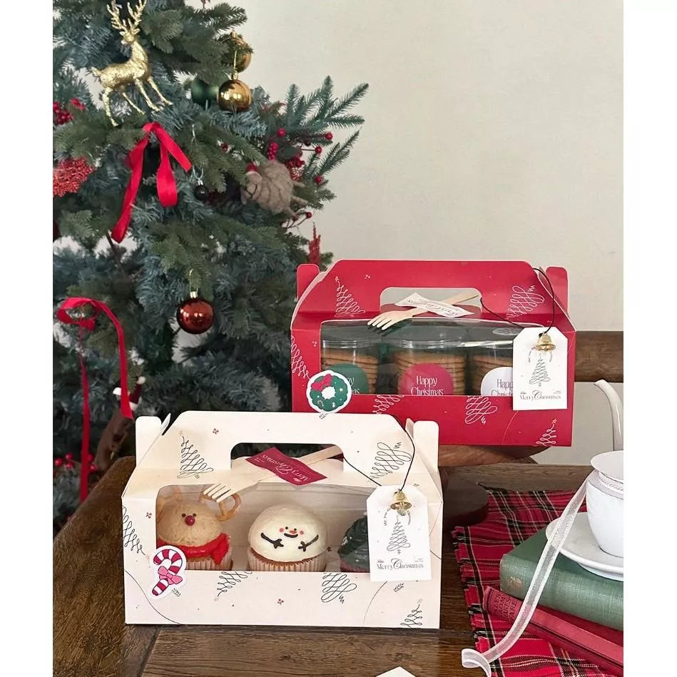 【台灣現貨】 聖誕手提蛋糕盒 手提杯子蛋糕盒 聖誕包裝盒 聖誕手提盒  甜點包裝盒