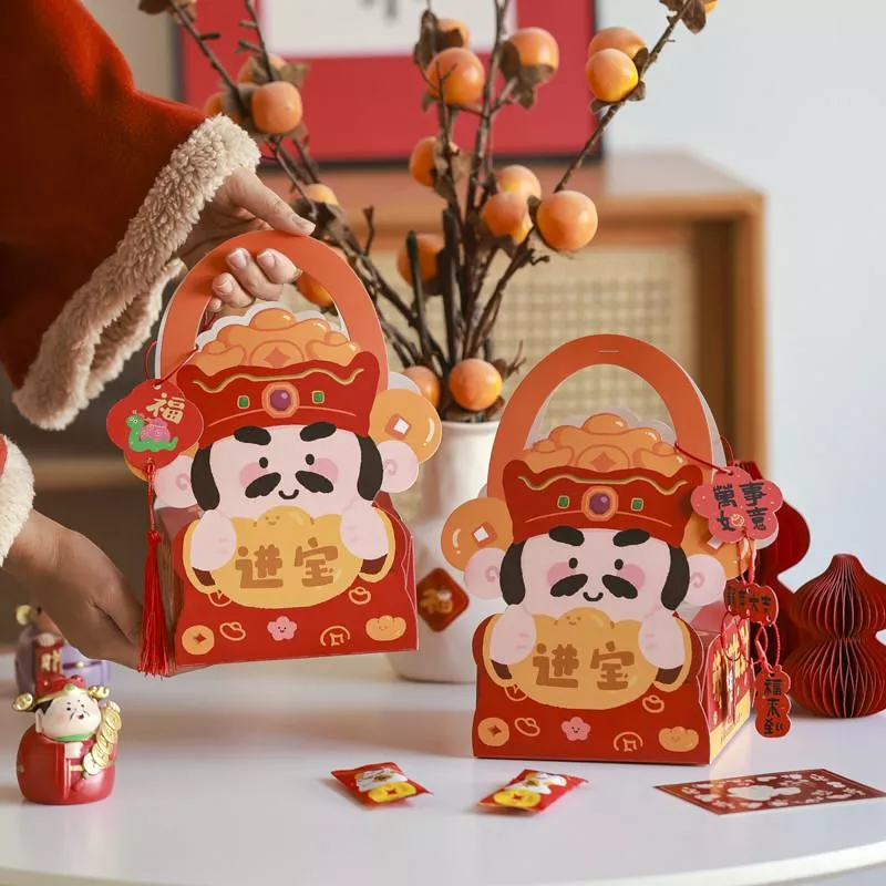 [JS文創] 新年手提盒 財神爺包裝盒 蛇年包裝盒 新年餅乾盒