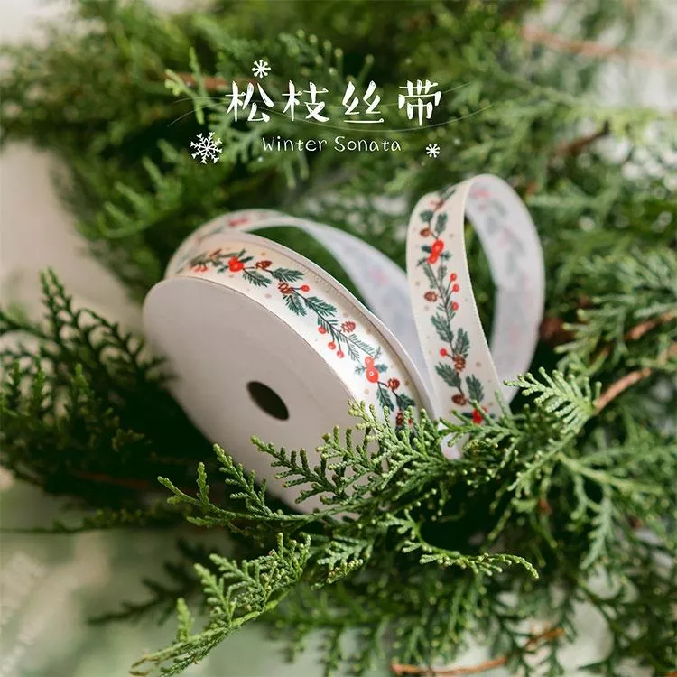 [整捲] 聖誕緞帶 松枝緞帶 禮物包裝緞帶 聖誕包裝 聖誕禮物緞帶