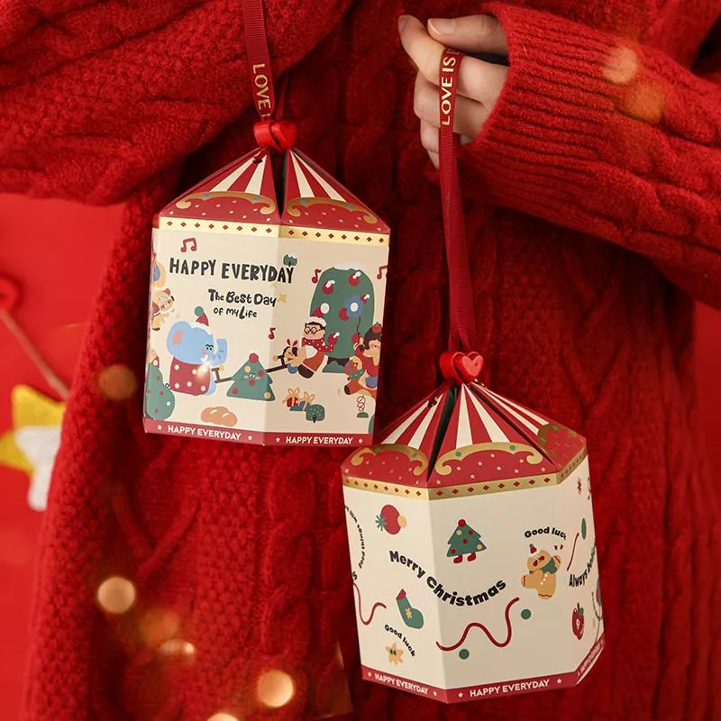 [JS文創] 聖誕禮物盒 旋轉木馬盒 交換禮物 聖誕包裝盒 耶誕糖果餅乾盒 手提禮物盒