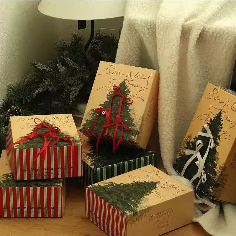 [JS文創] 聖誕包裝盒 聖誕硬盒 翻蓋包裝盒 交換禮物 聖誕樹禮盒 聖誕餅乾盒