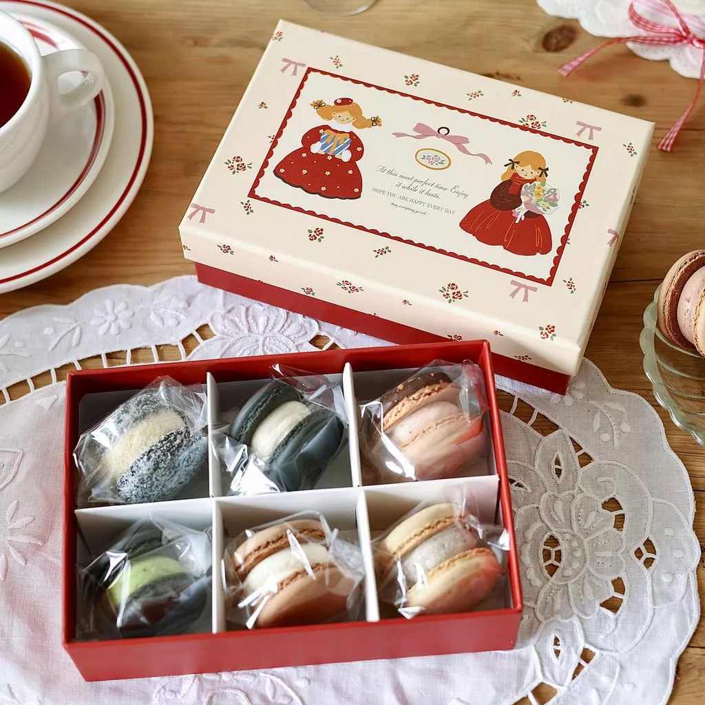 [JS文創] 馬卡龍禮盒 6格硬盒 餅乾禮盒 包裝盒 禮物盒 分隔禮盒 伴手禮盒 點心盒 手作甜點盒 聖誕禮盒