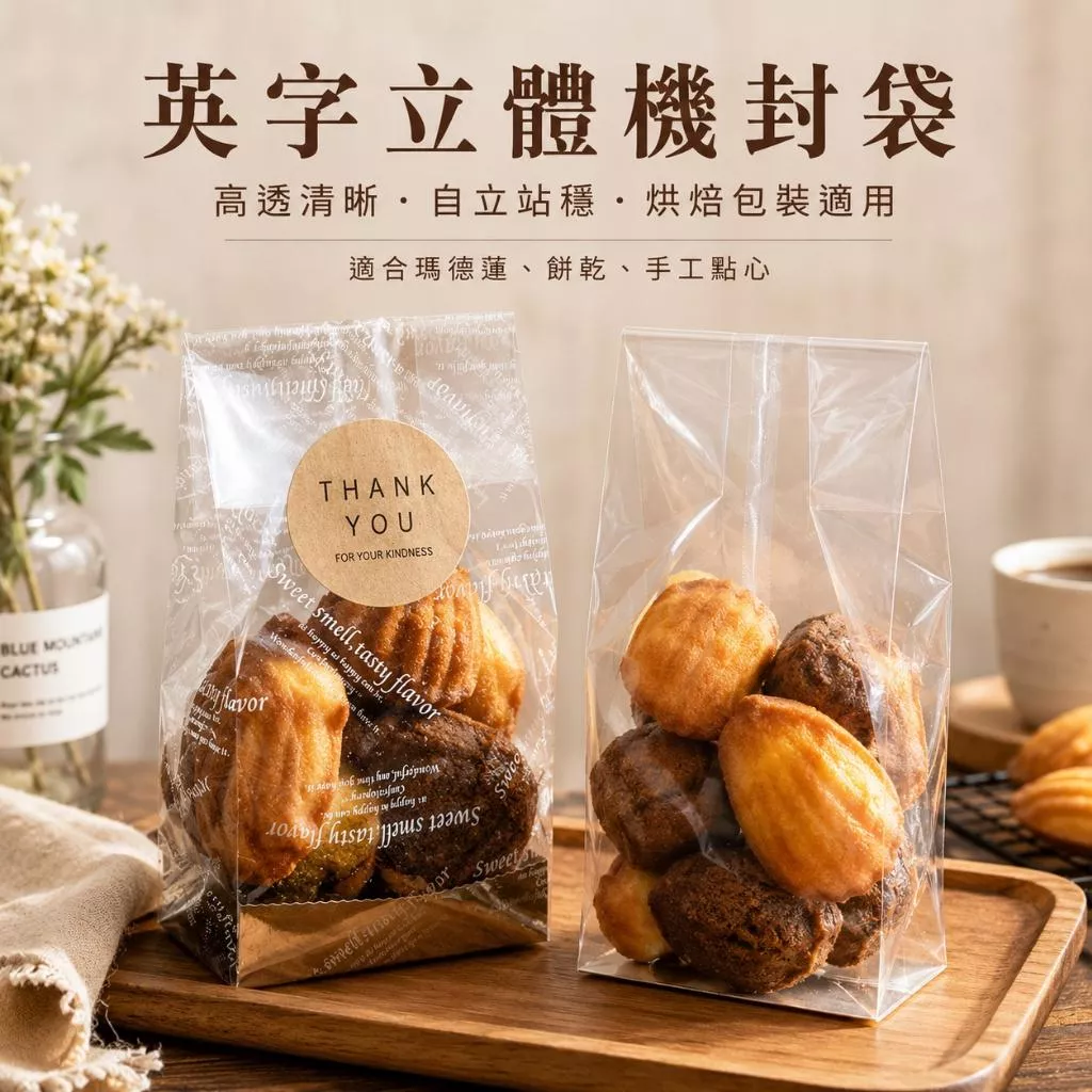 立體包裝袋 麵包包裝袋 立體餅乾袋 透明餅乾袋袋 機封包裝袋 英文餅乾袋
