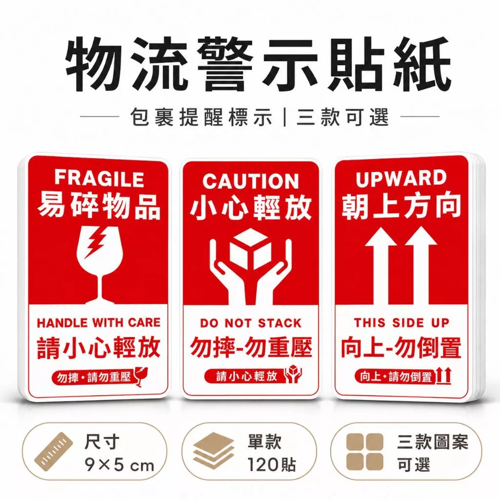 易碎貼紙 出貨貼紙 防撞貼紙 包裝提醒貼紙