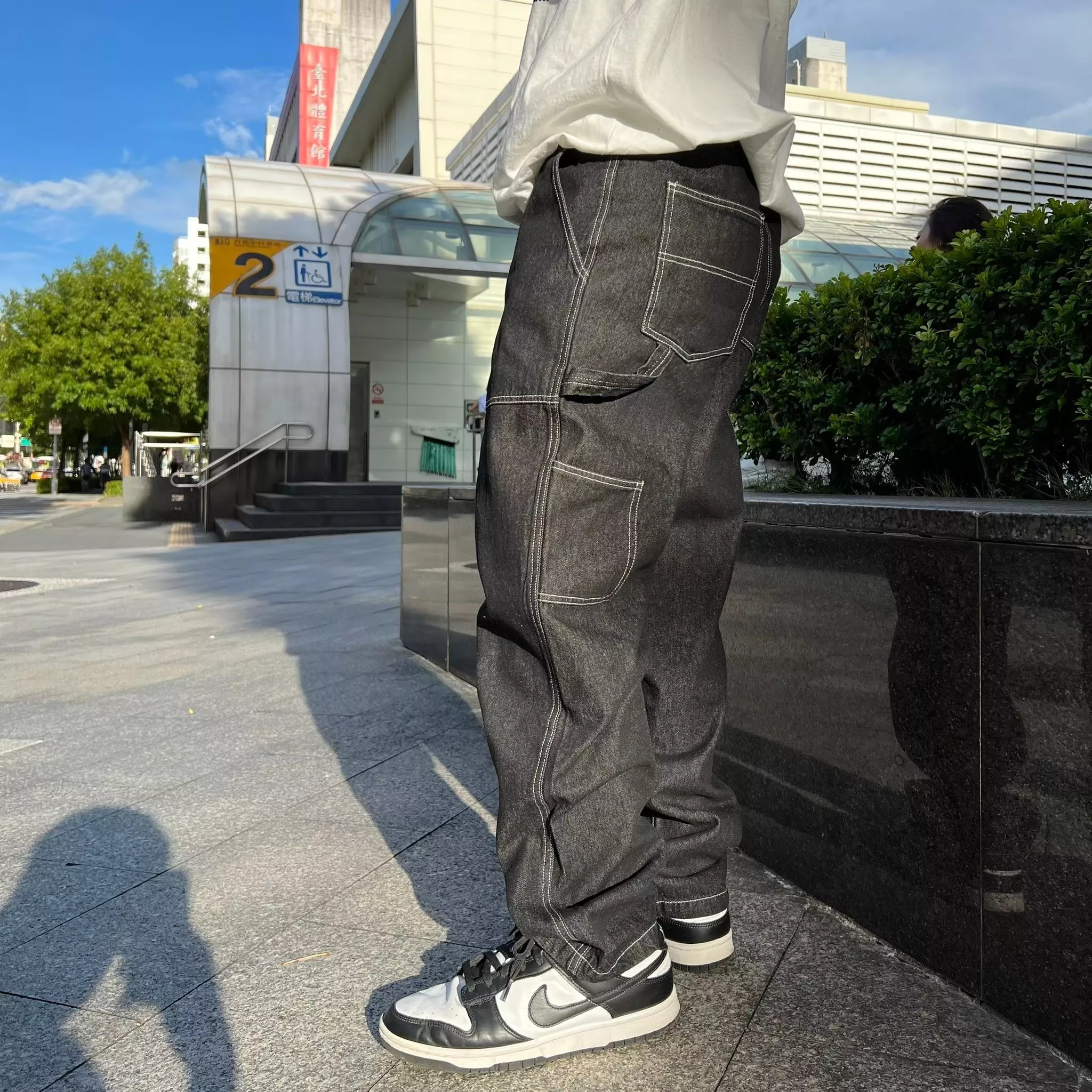 車線畫家口袋直筒褲