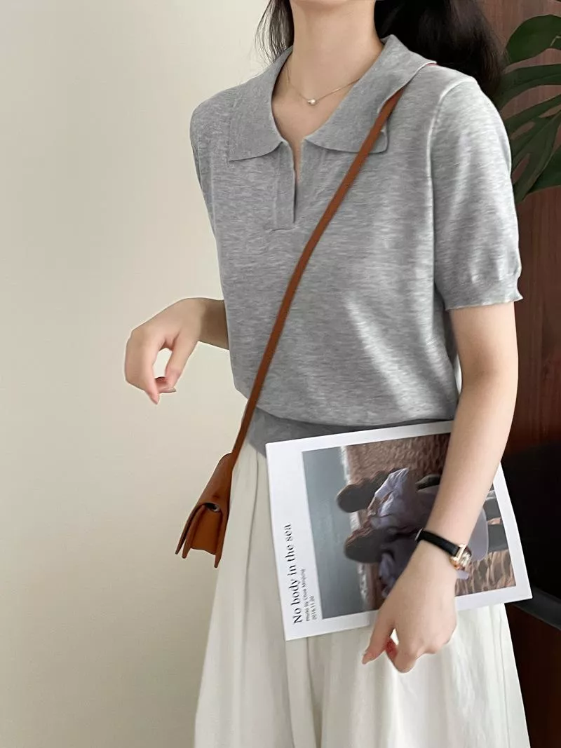 簡約POLO領短袖針織衫