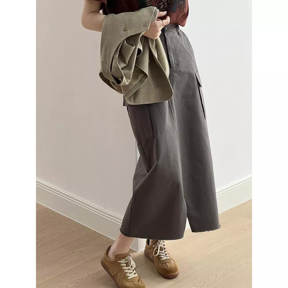 復古口袋工裝長裙