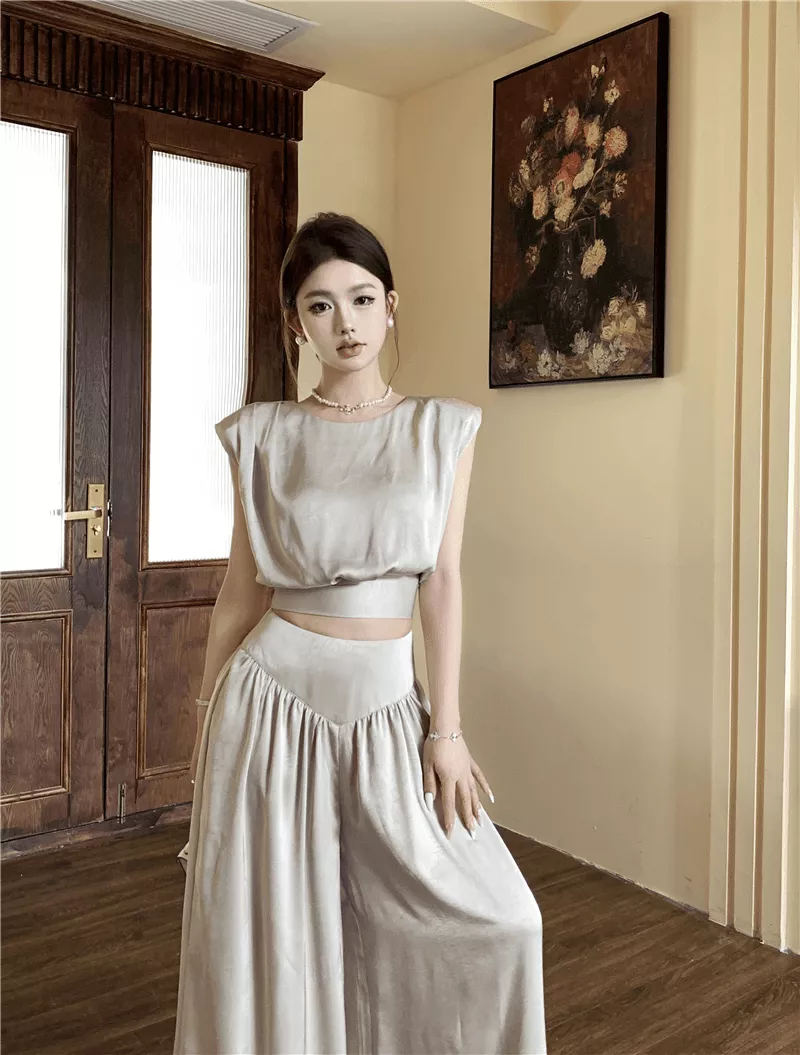 輕奢氣質無袖背心+垂墜寬褲 (分開下單)