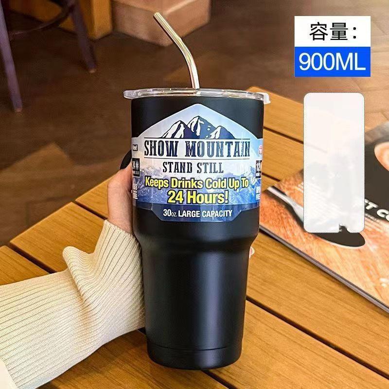 冰霸杯 900ml大容量 送吸管/吸管刷 304不銹鋼保冰杯 加厚杯子大容量 保冷兩用 環保杯 夏季咖啡杯 環保飲料杯