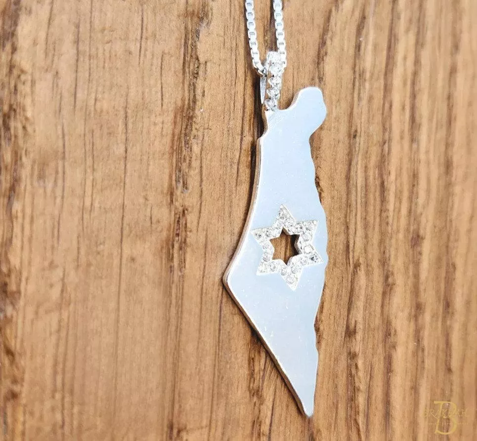 以色列地圖內刻大衛之星項鍊