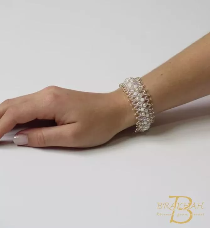 施華洛世奇珍珠水晶手鍊 白色和金色串珠手鍊 新娘婚禮手鍊