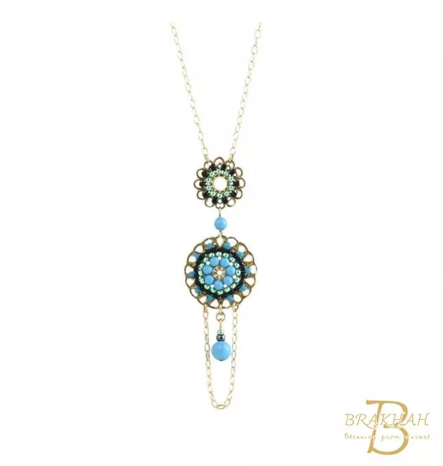 藍色和黑色獨特吊墜項鍊 串珠吊墜項鍊 精緻吊墜項鍊