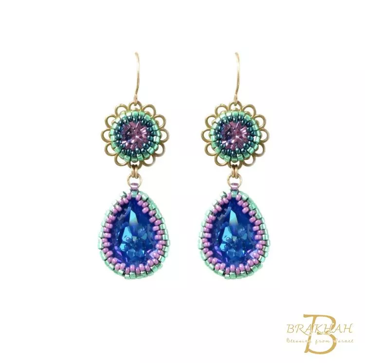 施華洛世奇耳環  絢麗的藍色和紫色優雅珠寶 手工水晶耳環 宴會派對耳環