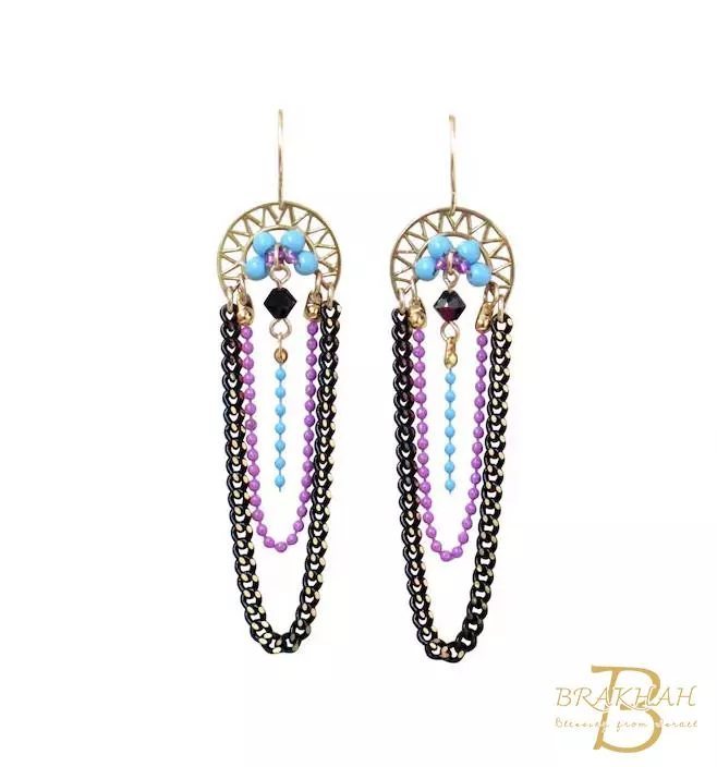 施華洛世奇水晶珍珠耳環 彩色吊鏈耳環 黑綠松石和粉紅色耳環 時尚耳環