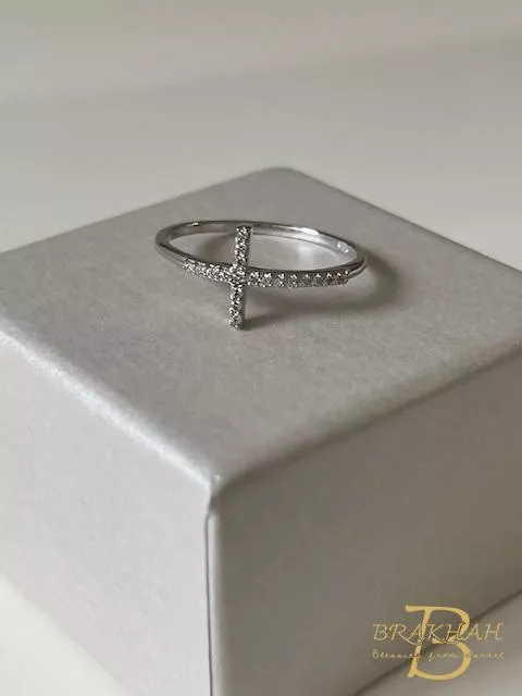 側向十字戒指 925 純銀鋯石戒指