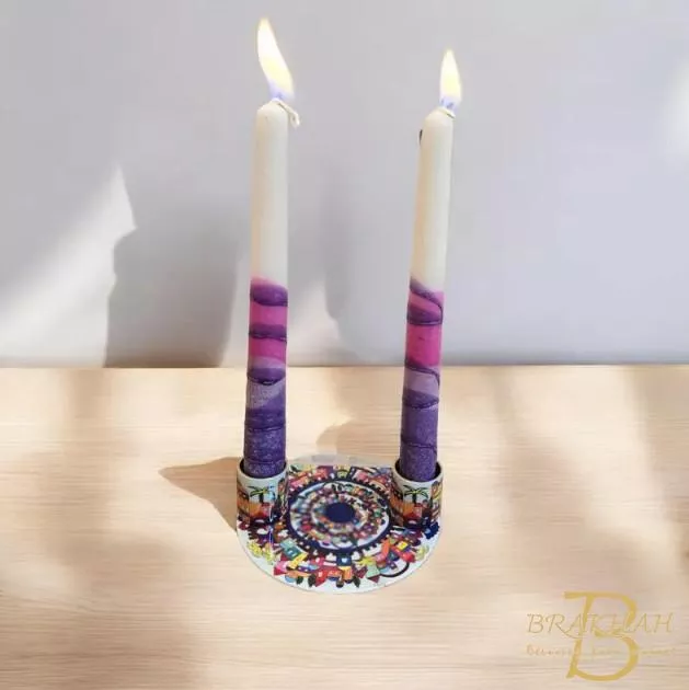 Kiddush 燭台套裝 Shabbat Shalom安息日蠟燭組 猶太潔食 Kiddush蠟燭棒 猶太禮品 以色列藝術
