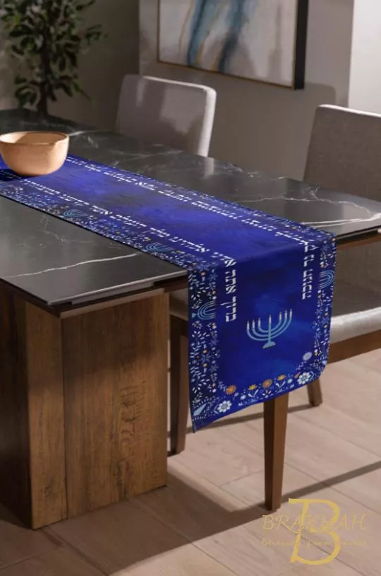 藍色光明節小燭台餐桌巾 光明節裝飾 桌巾 光明節禮物  猶太禮物 以色列禮物