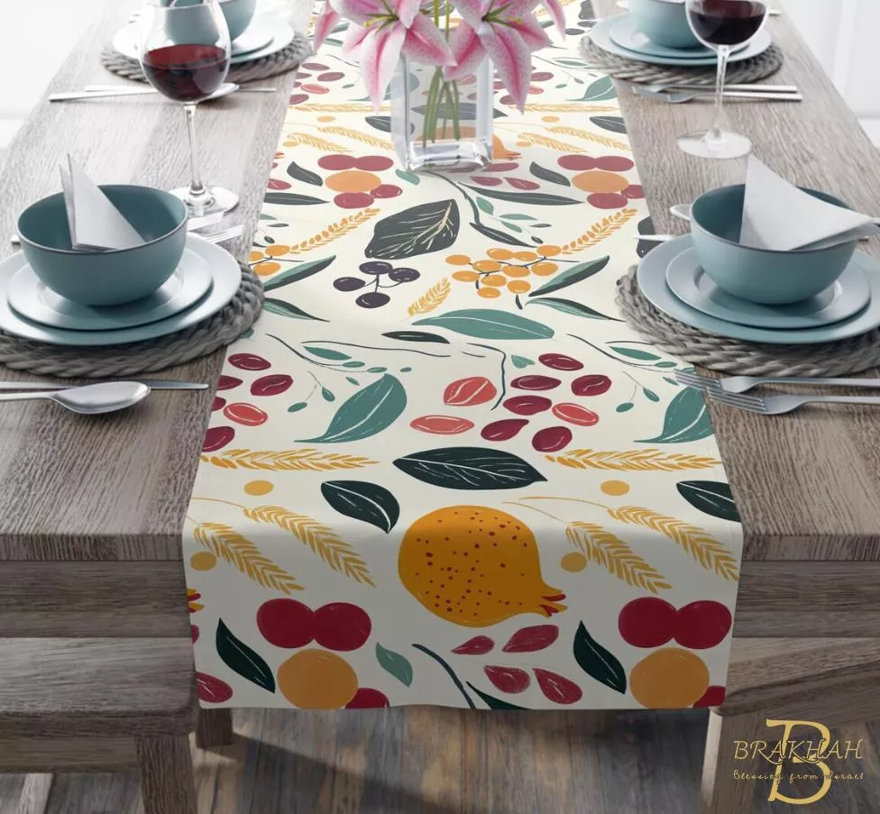 以色列七種美好果實(大)餐桌巾 安息日裝飾 桌巾 逾越節桌布 安息日禮物  猶太禮物 以色列禮物
