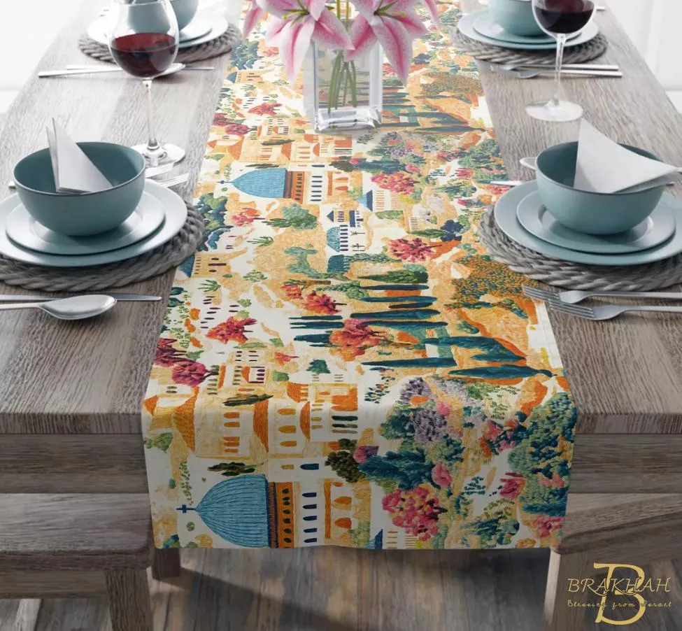 耶路撒冷餐桌巾 安息日裝飾 桌巾 桌布 安息日禮物  猶太禮物 以色列禮物