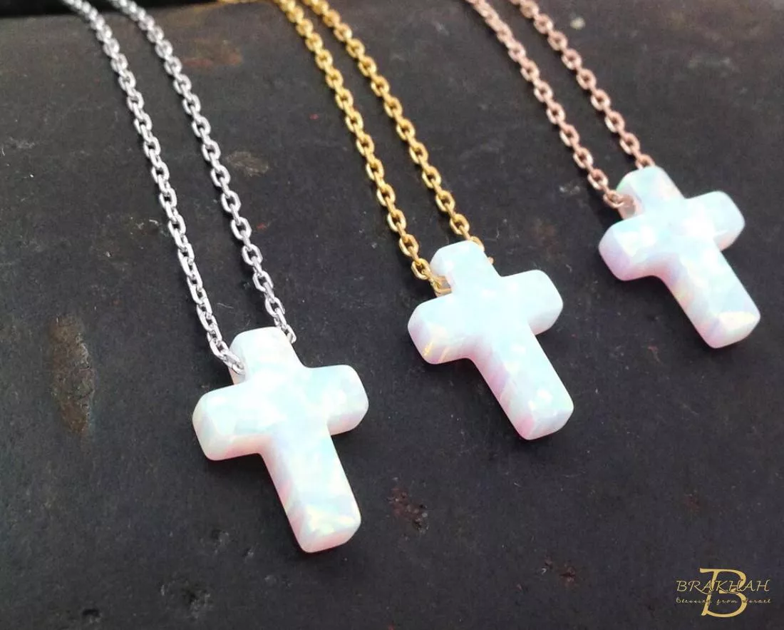 十字架項鍊 白色蛋白石十字架吊墜項鍊 十字架純銀項鍊鍍金鍍玫瑰金項鍊 蛋白石首飾