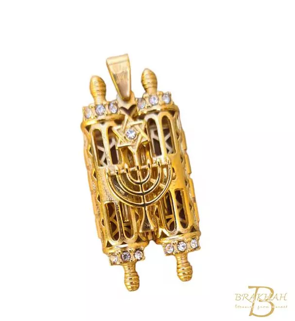 鍍14K金妥拉項鍊吊墜鍍金填充白色鋯石燭台和大衛之星