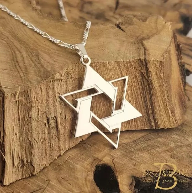 純銀大衛之星吊墜配Rolo項鏈 - 大號大衛之星項鍊 - 男士猶太珠寶 - 以色列猶太禮品