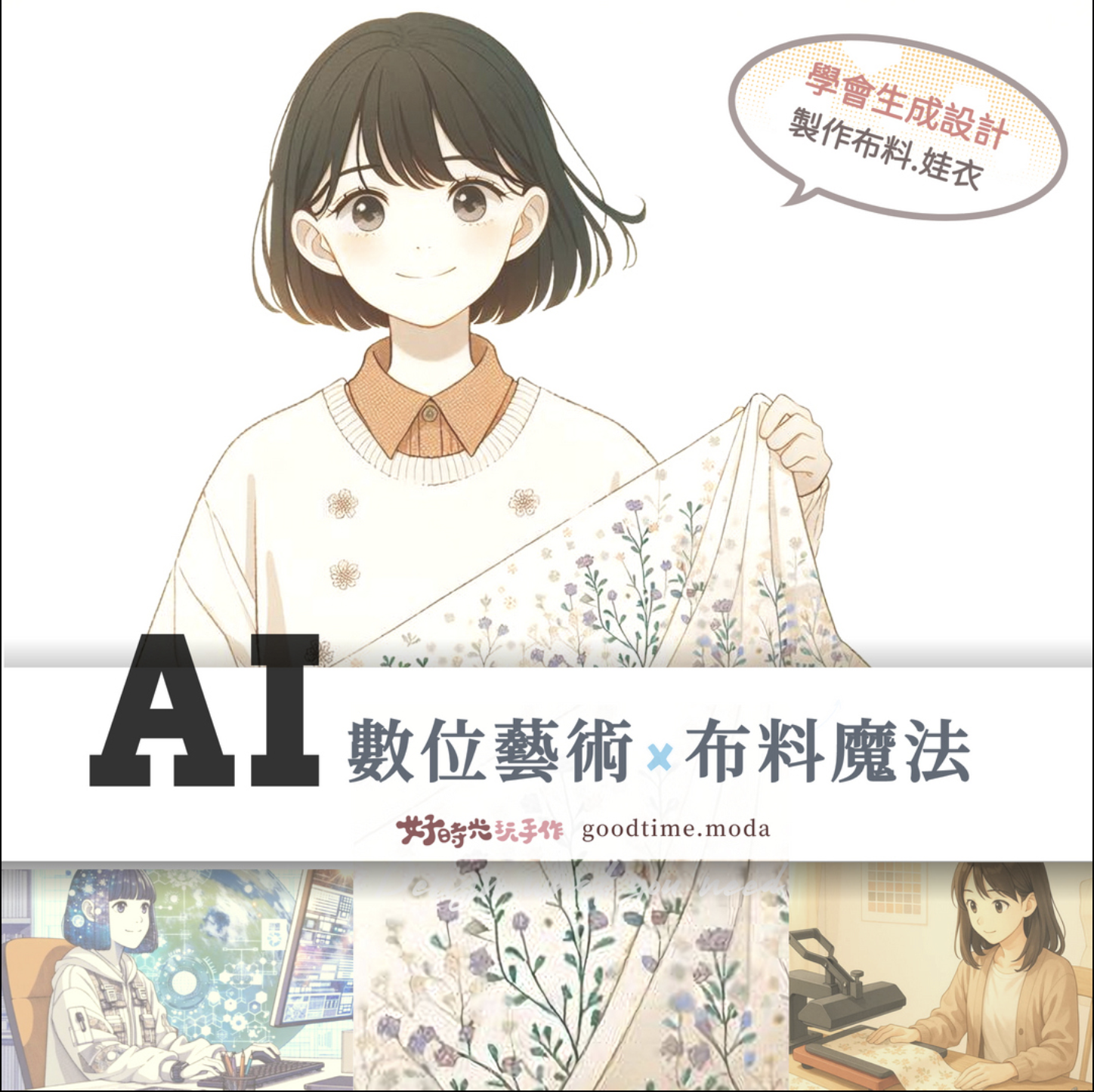 【 AI數位藝術×布料魔法 】娃娃的服裝設計 (半日) （2026暑假暫無排課）