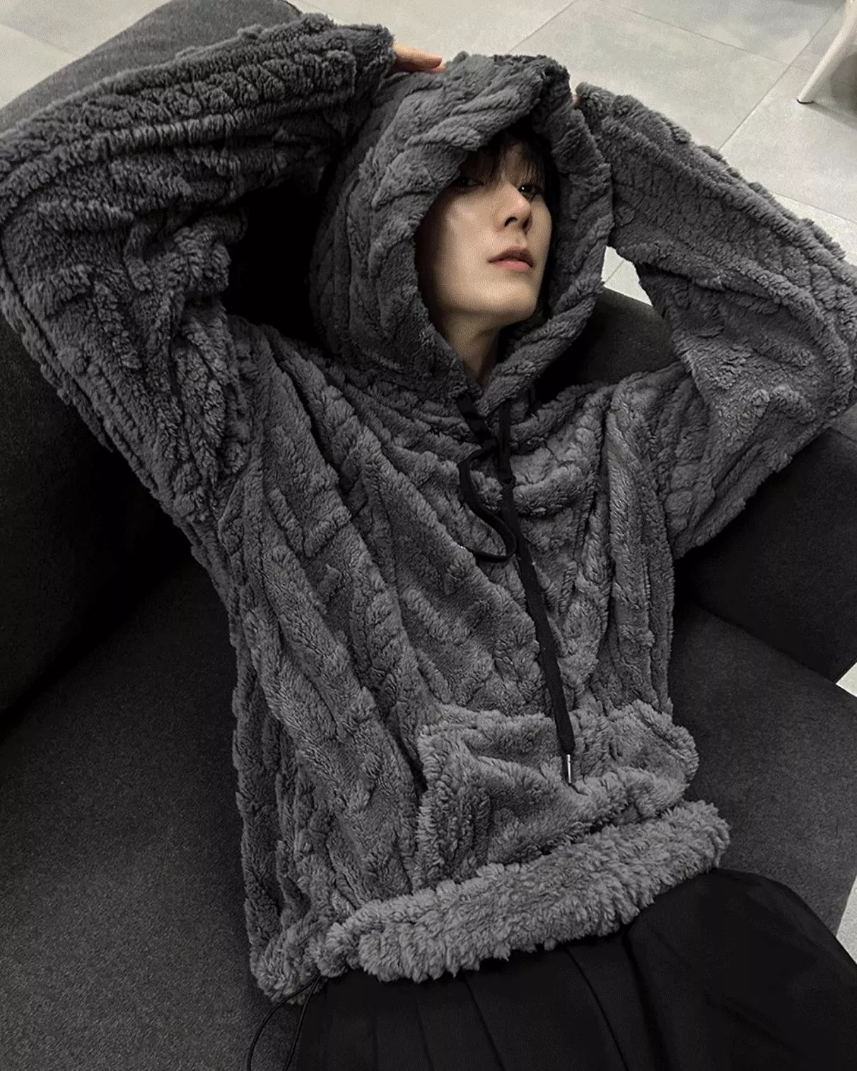 雲朵蓬鬆毛毯感 羊羔毛麻花帽T