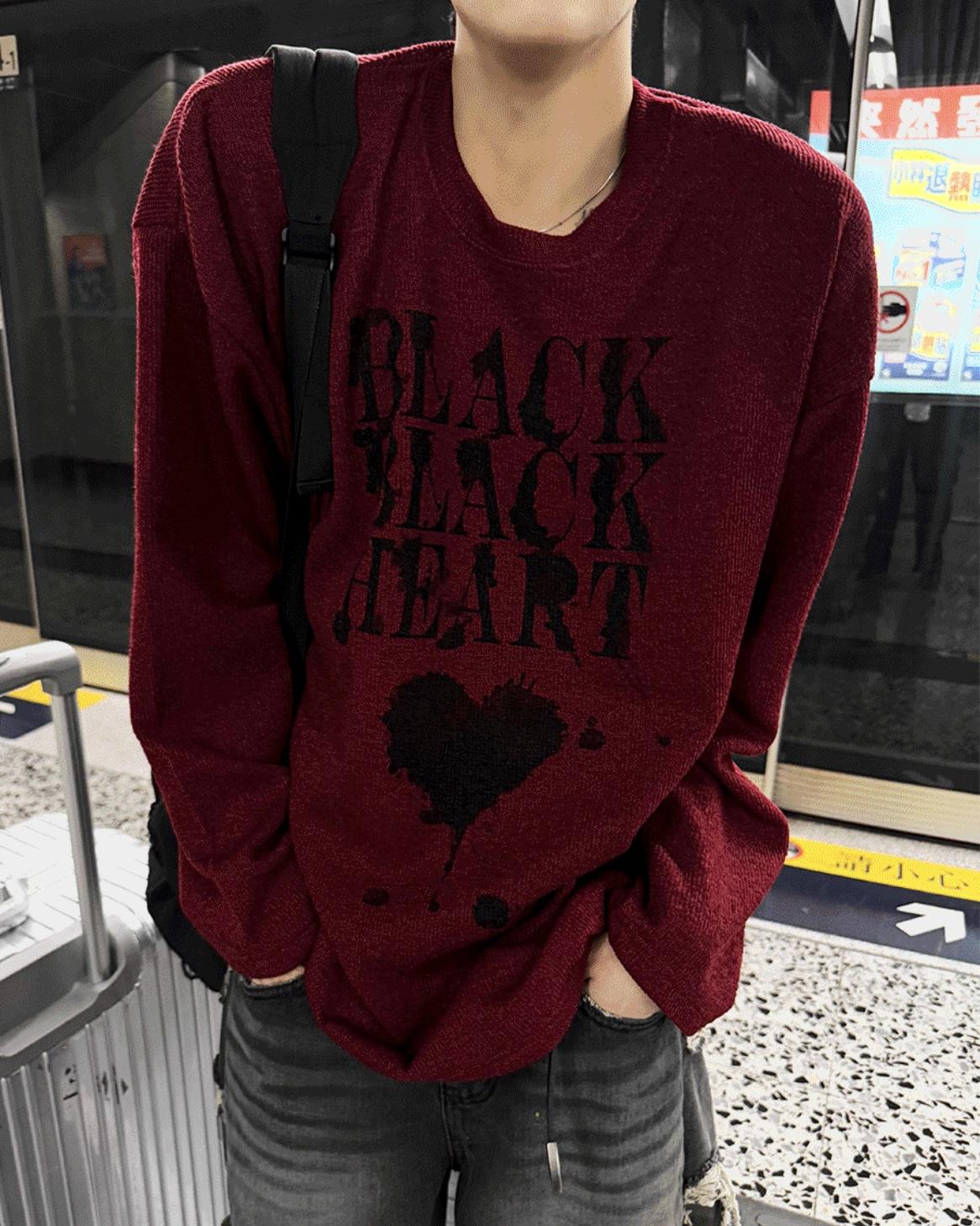 BLACK HEART街頭潑墨愛心薄針織