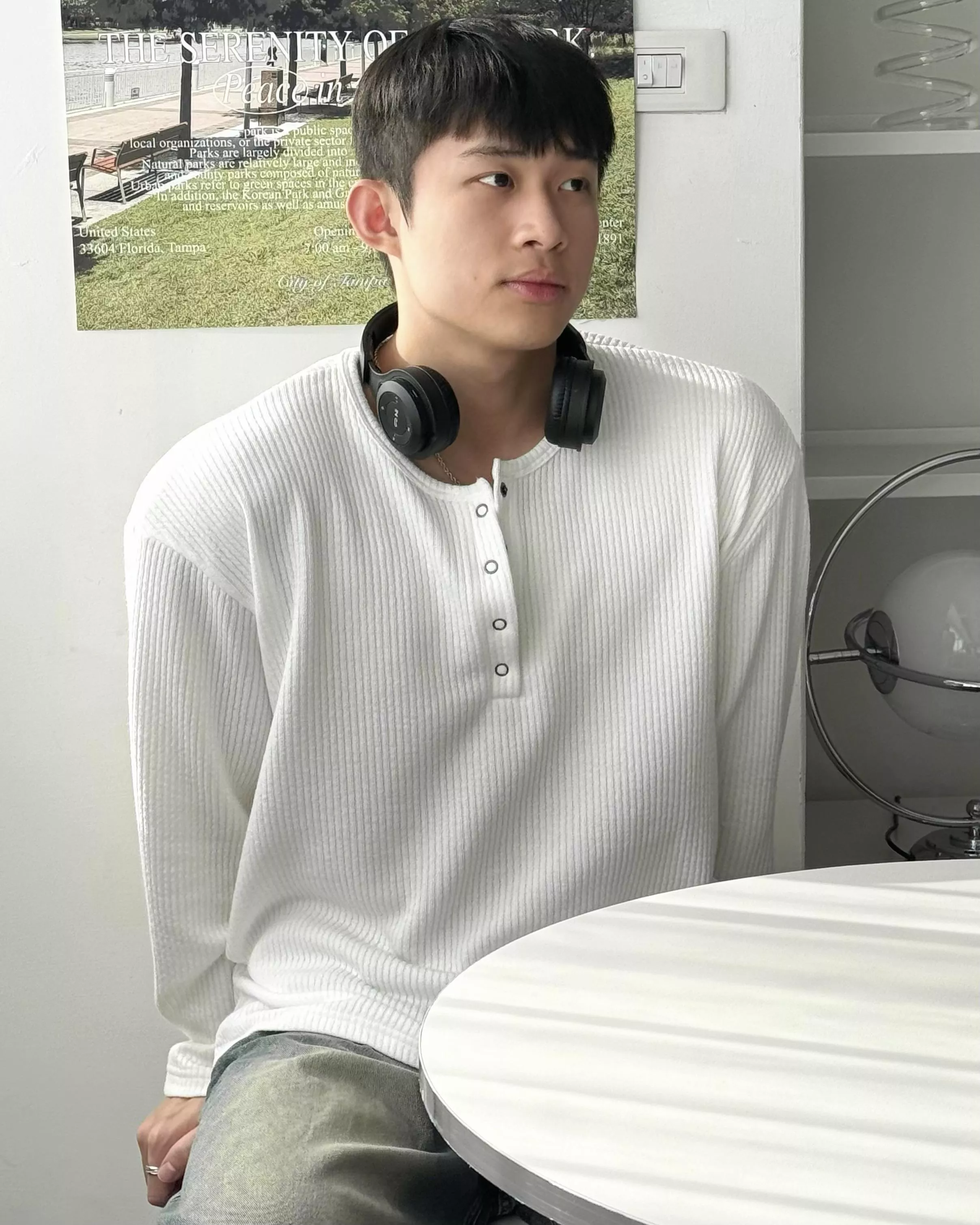 韓男日常 慵懶柔軟純棉亨利領長T
