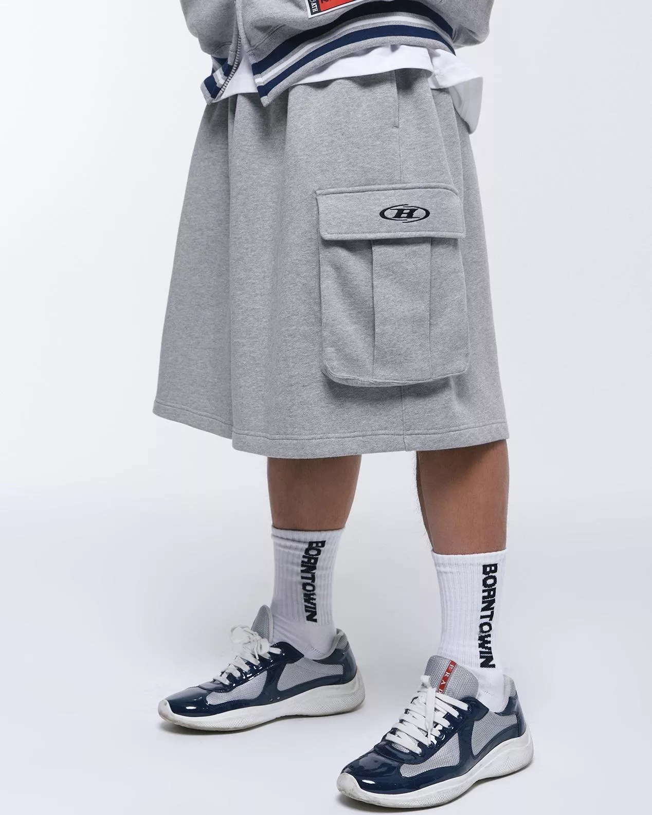 Born to win／SYMBOL LOGO CARGO BERMUDA PANTS [MELANGE GREY]