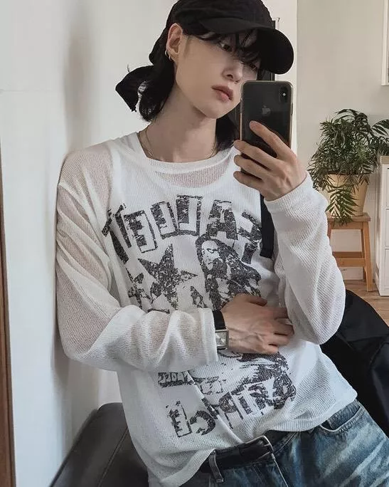 搖滾印花 防曬透膚針織薄紗