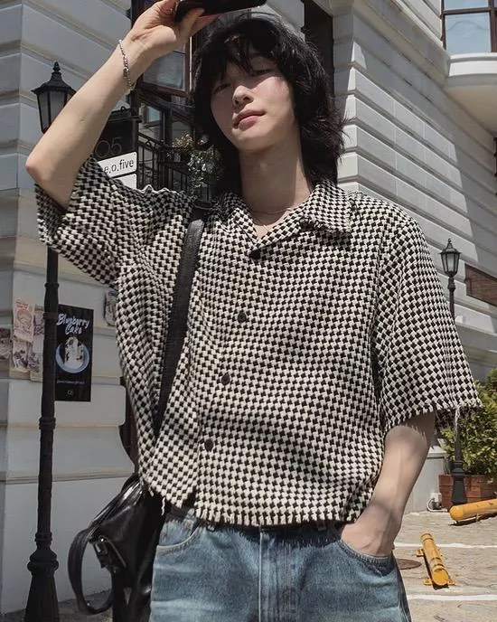 蘇格蘭 千鳥格紋 粗花呢短版襯衫