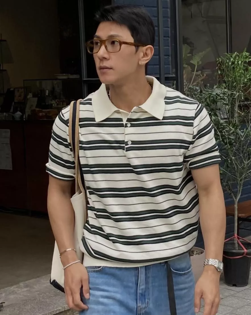 夏日港風 撞色系條紋POLO衫