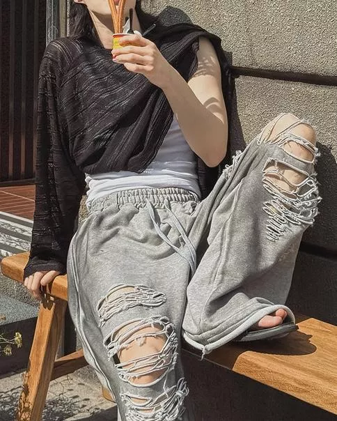 個性裂痕 復古刷染破壞 錐形棉褲