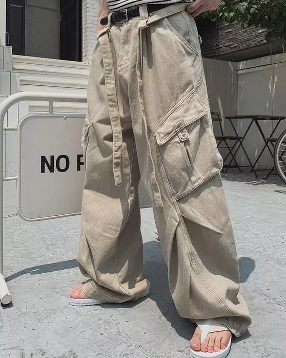 歐巴自留🇰🇷旅人腰間飄帶水洗工裝褲