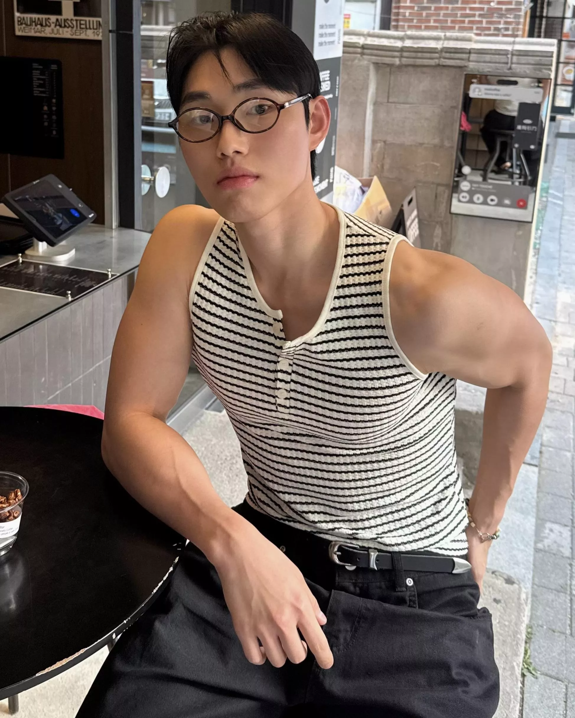 首爾輪廓♡性感條紋亨利領背心