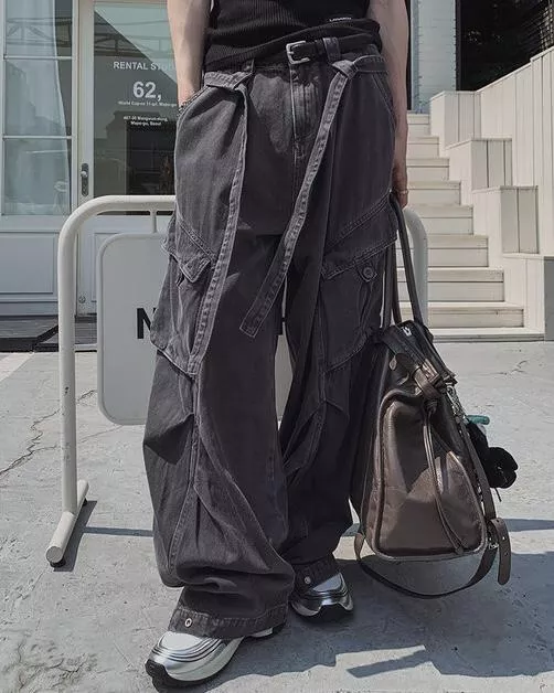 南浦旅人 腰間飄帶水洗工裝褲